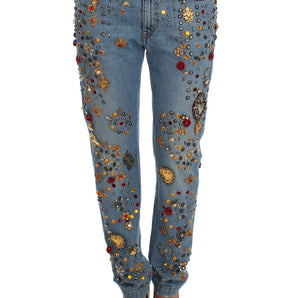 Dolce &amp; Gabbana Enchanted Sicily Crystal Heart Boyfriend Jeans