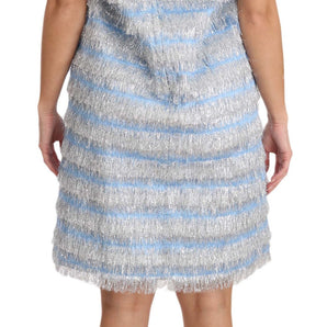 Dolce &amp; Gabbana Elegant Light Blue Fringe Shift Dress