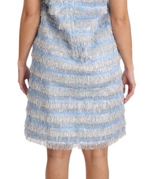 Dolce & Gabbana Elegant Light Blue Fringe Shift Dress Dolce & Gabbana 