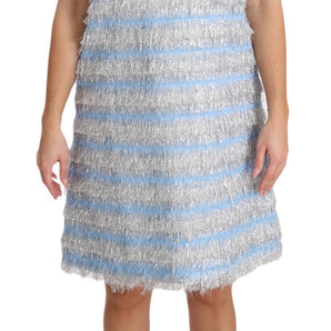 Dolce &amp; Gabbana Elegant Light Blue Fringe Shift Dress