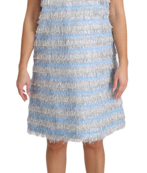 Dolce & Gabbana Elegant Light Blue Fringe Shift Dress Dolce & Gabbana 