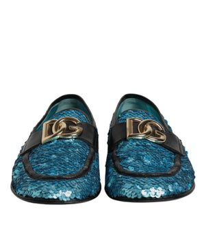 Dolce &amp; Gabbana Blue Sequined Loafers Formal Dress Shoes