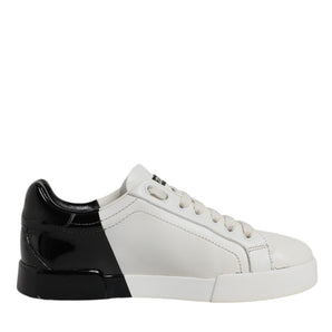 Dolce &amp; Gabbana White Black Logo Portofino Men Sneaker Shoes