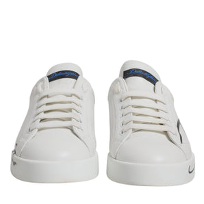 Dolce & Gabbana White Blue Logo Leather Portofino Sneaker Shoes
