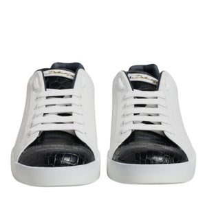 Dolce &amp; Gabbana White Black Leather Portofino Sneaker Shoes