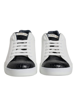 Dolce &amp; Gabbana White Black Leather Portofino Sneaker Shoes