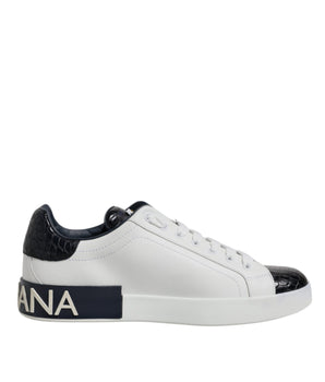 Dolce &amp; Gabbana White Black Leather Portofino Sneaker Shoes