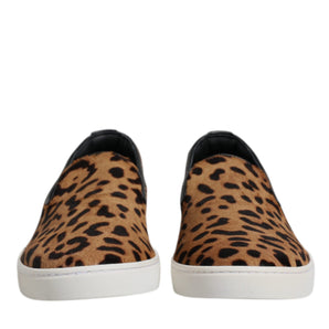 Dolce & Gabbana Brown Calfskin Fur Leopard Sneakers Shoes