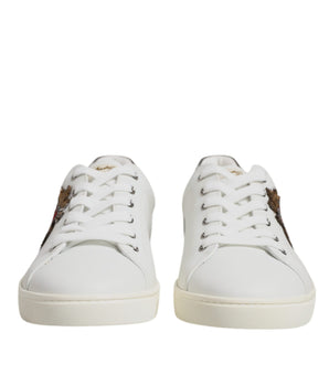 Dolce &amp; Gabbana White Leather Heart Embellished Sneakers Shoes