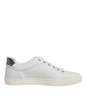 Dolce &amp; Gabbana White Leather Heart Embellished Sneakers Shoes