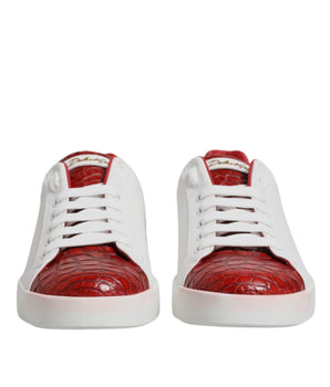 Dolce &amp; Gabbana White Red Leather Portofino Men Sneaker Shoes