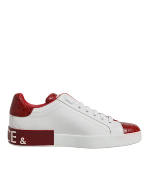 Dolce &amp; Gabbana White Red Leather Portofino Men Sneaker Shoes