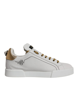 Dolce &amp; Gabbana White Gold Leather Low Top Sneakers Shoes