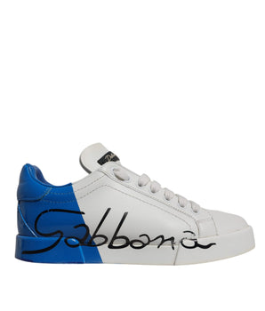Dolce & Gabbana White Blue Logo Portofino Sneakers Shoes