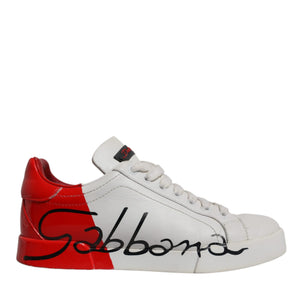 Dolce & Gabbana White Red Logo Portofino Sneakers Shoes