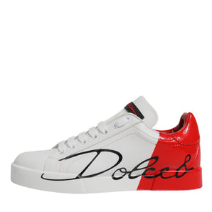 Dolce &amp; Gabbana White Red Logo Portofino Tennis Shoes
