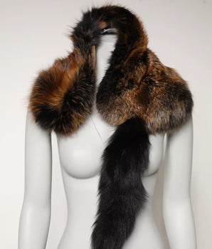 Bufanda de invierno Dolce &amp; Gabbana de piel de zorro marrón y rojo