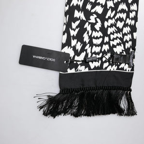 Dolce & Gabbana Black White Patterned Fringes Shawl Scarf