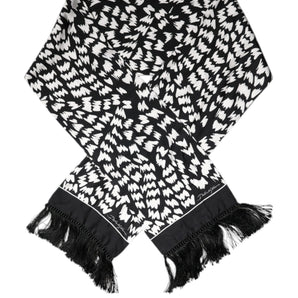 Dolce & Gabbana Black White Patterned Fringes Shawl Scarf