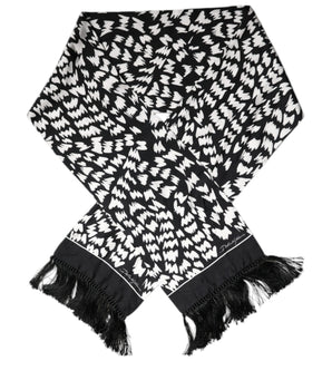 Bufanda tipo chal con flecos estampados en blanco y negro de Dolce &amp; Gabbana