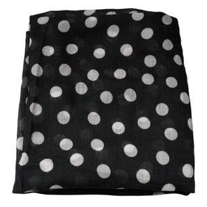 Dolce & Gabbana Black White Polka Dots Fringes Wrap Scarf