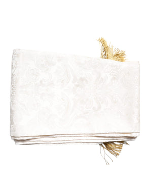 Dolce &amp; Gabbana White Floral Jacquard Skinny Fringes Scarf