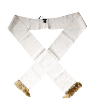 Dolce &amp; Gabbana White Floral Jacquard Skinny Fringes Scarf