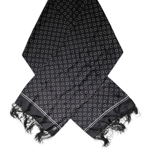 Dolce & Gabbana Black Circles Silk Fringes Shawl Wrap Scarf