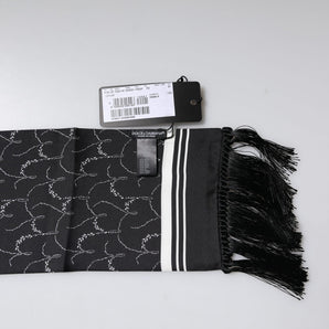 Dolce & Gabbana Black Patterned Skinny Fringes Shawl Scarf