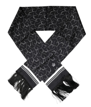 Bufanda chal negra con flecos finos y estampado de Dolce &amp; Gabbana