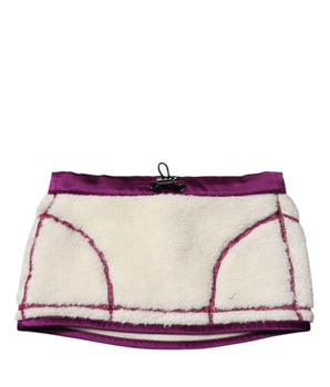 Dolce &amp; Gabbana White Purple Cashmere Fleece Neck Warmer Scarf