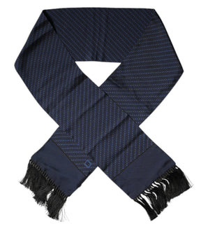 Dolce & Gabbana Dark Blue Fantasy Fringes Neck Wrap Scarf