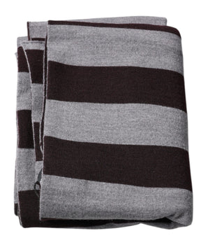 Dolce & Gabbana Black Gray Stripes Wool Neck Wrap Scarf