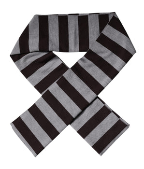 Dolce & Gabbana Black Gray Stripes Wool Neck Wrap Scarf