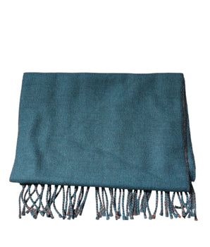 Dolce & Gabbana Blue Green Wool Fringes Wrap Shawl Scarf