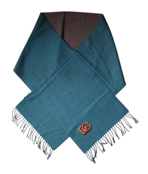 Dolce & Gabbana Blue Green Wool Fringes Wrap Shawl Scarf