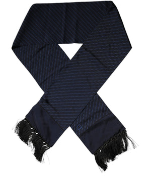 Dolce & Gabbana Dark Blue Fantasy Fringes Neck Wrap Scarf