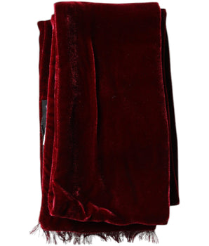 Dolce & Gabbana Maroon Silk Fringes Skinny Neck Wrap Scarf