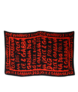Toalla de playa de algodón con estampado del logotipo en rojo y negro de Dolce &amp; Gabbana