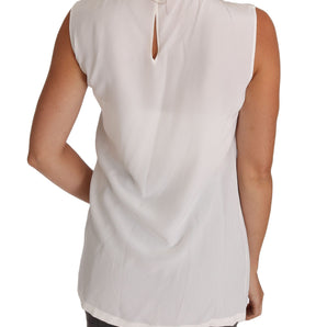 Dolce &amp; Gabbana Elegant White Silk Sleeveless Top with Lace Detail