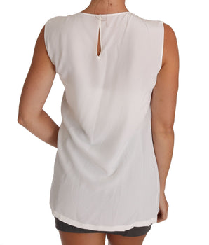 Dolce &amp; Gabbana Elegant White Silk Sleeveless Top with Lace Detail