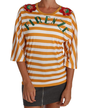 Dolce & Gabbana FIRENZE Sequined Blouse in Orange and White Dolce & Gabbana 