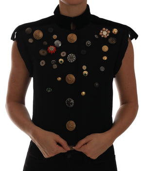 Dolce &amp; Gabbana Embellished Black Military Style Vest