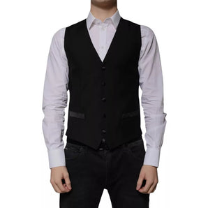 Dolce &amp; Gabbana Black Wool Formal Dress Men Waistcoat Vest
