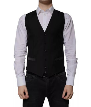 Dolce &amp; Gabbana Black Wool Formal Dress Men Waistcoat Vest
