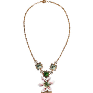 Dolce & Gabbana Gold Brass Lily Crystal Sacred Heart Pendant Necklace