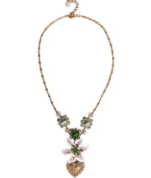 Collar con colgante de corazón sagrado de cristal y lirio de latón dorado de Dolce &amp; Gabbana