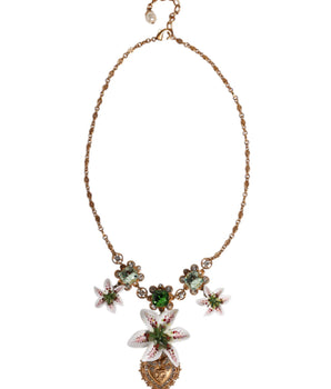 Collar con colgante de corazón sagrado de cristal y lirio de latón dorado de Dolce &amp; Gabbana