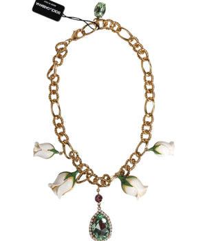 Collar con colgante de flor de cristal y cadena corta de latón dorado de Dolce &amp; Gabbana