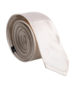 Dolce &amp; Gabbana White Solid Silk Adjustable Necktie Tie